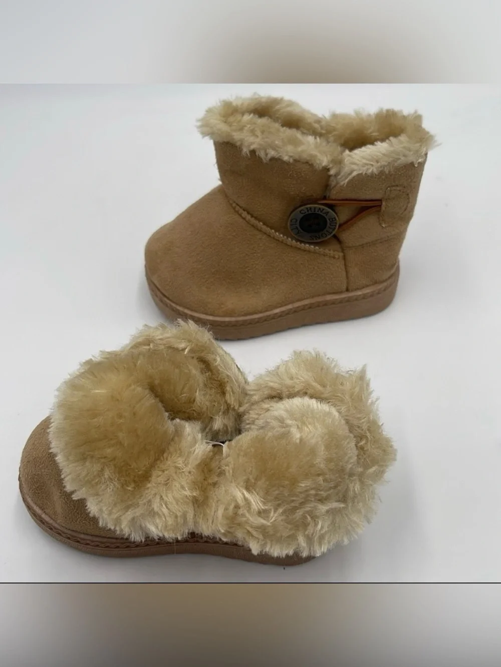 China Buttons City Toddler Girls Boots, Tan, Fleece Lined Size 2